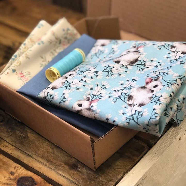Blue patterned fabric subscription box example